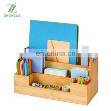 Bamboo Desk Organizer With Handle Office Supplies Pen Organizers and Accessories All-in-One Desk File Organizer 9 Compartments thumbnail-1