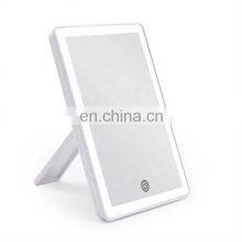 Travel Portable Make-up Mirror Touch Screen Dimming Dual Power Square Desktop LED White Make-up Mirror