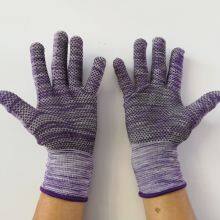 Purple&white Polyester Thread 13 Gauge Knitted Black PVC Dot Palm Coated Anti-slip Safety Work Gloves thumbnail-2