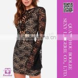 Hot Sexy Black Lace Nude Illusion Long Sleeves Bodycon Dress