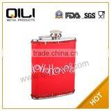 Gift Red Crystal Decorated White Logo on Red Leather Hip Flask for Girls and Women thumbnail-1