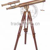 BROWN ANTIQUE BRASS TELESCOPE WITH WOODEN STAND - COLLECTIBLE MARINE 18" TELESCOPE ON STAND thumbnail-2