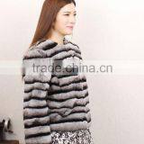 Luxurious Real Chinchilla Rex Rabbit Fur Coat For Sexy Women / Long Fur Overcoat thumbnail-4