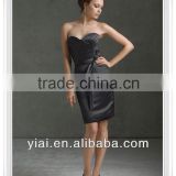 QQ304 Mini black satin bridesmaid knee length dresses with sash