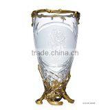 Hand Engraved Double Hourse Footed Bronze Mounted Vase, Ornate Crackle Crystal Flower Vase With Brass Base thumbnail-4