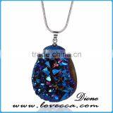 Colorful Irregular Shape Crystal Natural Stone Pendant Necklace Women Druzy Silver Plated Chain Agate Charm Necklace thumbnail-5