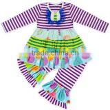 2017 Lovely Ruffled Girls' Clothing Sets Long Sleeve Cotton Dress And Pants Two Piece Outfits Boutique Children Clothing Sets thumbnail-2