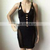 HL Black Mesh Spaghetti Strap Hollow Out Mini Sexy Women's Bodycon Bandage Dress thumbnail-1