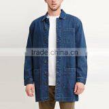 Longline Denim Dark Blue Long Jacket With Pocket for Men thumbnail-1