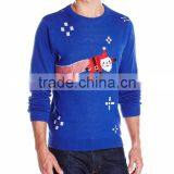Men Blue Sweater Flying Santa Claus Pattern Christmas Pullover thumbnail-1