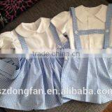 Children Back to School Clothing Sister and Brother Set Blue Ginghan Dress thumbnail-1