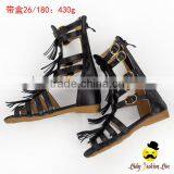 Kids Summer Plain Black PU Fringe Gladiator Boots With Zipper Little Girl Flattie Snadals Shoes thumbnail-1