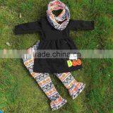 2-7t FALL/Winter Kids OUTFITS 3 Pieces Scarf Pant Sets Pumpkin Aztec Girls Halloween Boutique Clothes Kids Brown Top Sets thumbnail-1