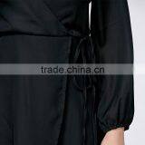 Solid Ladies Lace-up Puff Sleeve Plunging Neckline Mini Chiffon Dress thumbnail-6