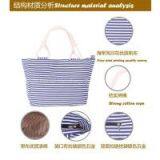 Fashion Blue Strip Calico Canvas Tote Bag Rope Handle thumbnail-3