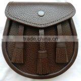 New Scottish Brown Three Tassel Leather Sporran For Kilt With Chain Belt thumbnail-2