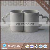 11oz White Sublimation Ceramic Couple Mug With Heart Shape Handle