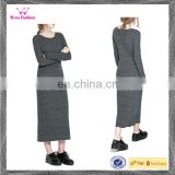Long Sleeve Maxi Dress Stretch Velvet Grey Maxi Dress