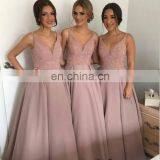 Elegant Deep V Neck Custom Made Satin Sleeveless Spaghetti Strap Backless Bridesmaid Dress thumbnail-1