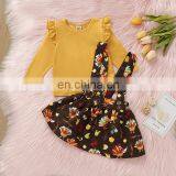 RTS Baby Girls Thanksgiving Clothing Solid Color Long Sleeve Top With Pumpkin Print Tight Skirt Two-piece Set thumbnail-3