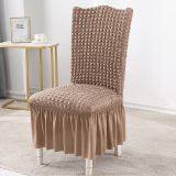 Stretch Seersucker Dining Chair Covers Chair Slipcovers with Ruffled Skirt Light Brown