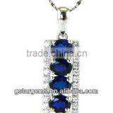 925 Sterling Silver Created Blue Sapphire Pendant Popular Jewelry Good Quality thumbnail-1