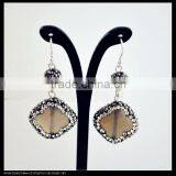 LFD-043E Wholesale Pave Rhinestone A Clover Agate Charms Dangle Earrings Jewelry Making thumbnail-1