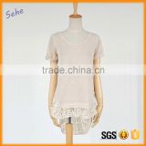 2016 autumn short sleeve pullover lace bottom sweaters for lady                        
                                                                                Supplier's Choice
