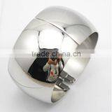 Make Mirror Polishing Wide Spring Plain Silver Bangle Stainless Steel Fashion Women Jewelry