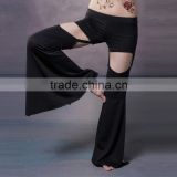 2016 Sexy Tribal Belly Dance Pants Black Yoga Pants Elastic Waist with Hole Inseparable High Waisted Flare Pants Women