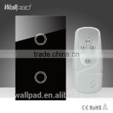 2015 Wallpad LED Black Crystal Glass 110~250V US/Australia Standard 2 gang Electrical Digital Remote Control Touch Light Switch