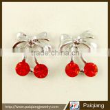 New style cute lovely silver tone red crystal cherry stud earrings