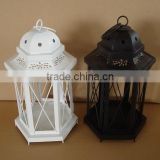 powder painted iron sheet lantern with clear glass for pillar candle