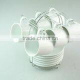 Stock Wholesale Porcelain Coffee Tea Set Tableware Six Cup and Saucer With Metal Stand thumbnail-1