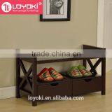 2016 New Design Mdf Wood Shoe Storage Bench With 2 Drawers Shoe Rack Wholesale thumbnail-2