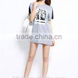 Fashion Women's Contracted Front Plastisol Printing Letters Embroidery Short Sleeve Longline T-shirt thumbnail-2