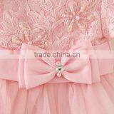 2017 Vietnam Summer Simple Baby Frock Design Pink Short Sleeves Bow-knot Sweet Birthday Party Dresses Turkish Clothes thumbnail-5