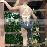 Baby Girl Tight Swimsuit Solid Grey Vintage Beach Swimwear Mommy and me Clothes thumbnail-2