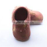 Suede Leather Moccasins Gold Feather Baby Shoes thumbnail-3