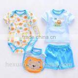 OEM Factory or Stocked Designs 4pcs/set 100% Cottonbaby Romper Set Matching With Baby Bibs and Socks thumbnail-5
