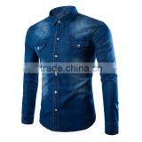 Partial Bleaching Blue Denim Men Shirts thumbnail-2