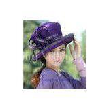 Handmade Purple Satin Ribbon Church Hats with Diamond Casing / Brooch for Winter Season