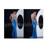Sheath Stretch Sheer Bodice Celebrity Prom Dresses Beaded Sweep Train for Summer