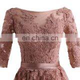 Half Sleeves Scoop Tulle Long Evening Dresses 2016 Appliqued Sweep Train Prom Dress Vestido De Festa Longo Formal Dress thumbnail-3