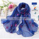 Lingshang New Arrival Silk Scarf Autumn and Winter Women's Scarf Solid Color Embroidery Design Chemical Fiber Long Scarf thumbnail-4