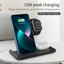 Portable 3 In 1 Desktop Newest Fast Charging Foldable Wireless Charger For IWtach and Mobile Phones thumbnail-2