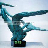 Antique Green Bronze Angel and Bird Statue Carving