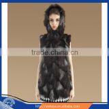 Latest design Women Long Style Real Silver Fox Fur Vest with Hood