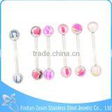 Flashing Color Double Balls Barbell Piercing Pearl Tongue Ring thumbnail-5