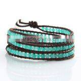 New Trendy Leather Wrap Bracelet 4MM Green Stone Handmade Bead Bracelets Bead Jewelry Manufacturer thumbnail-2